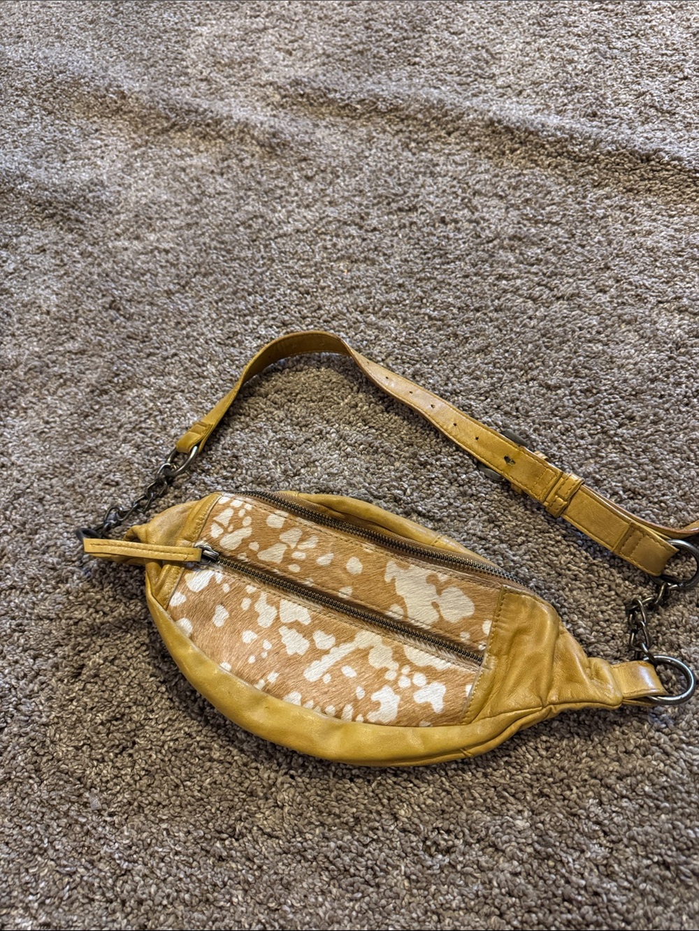 Hair on hide cowhide sling fanny crossbody bag